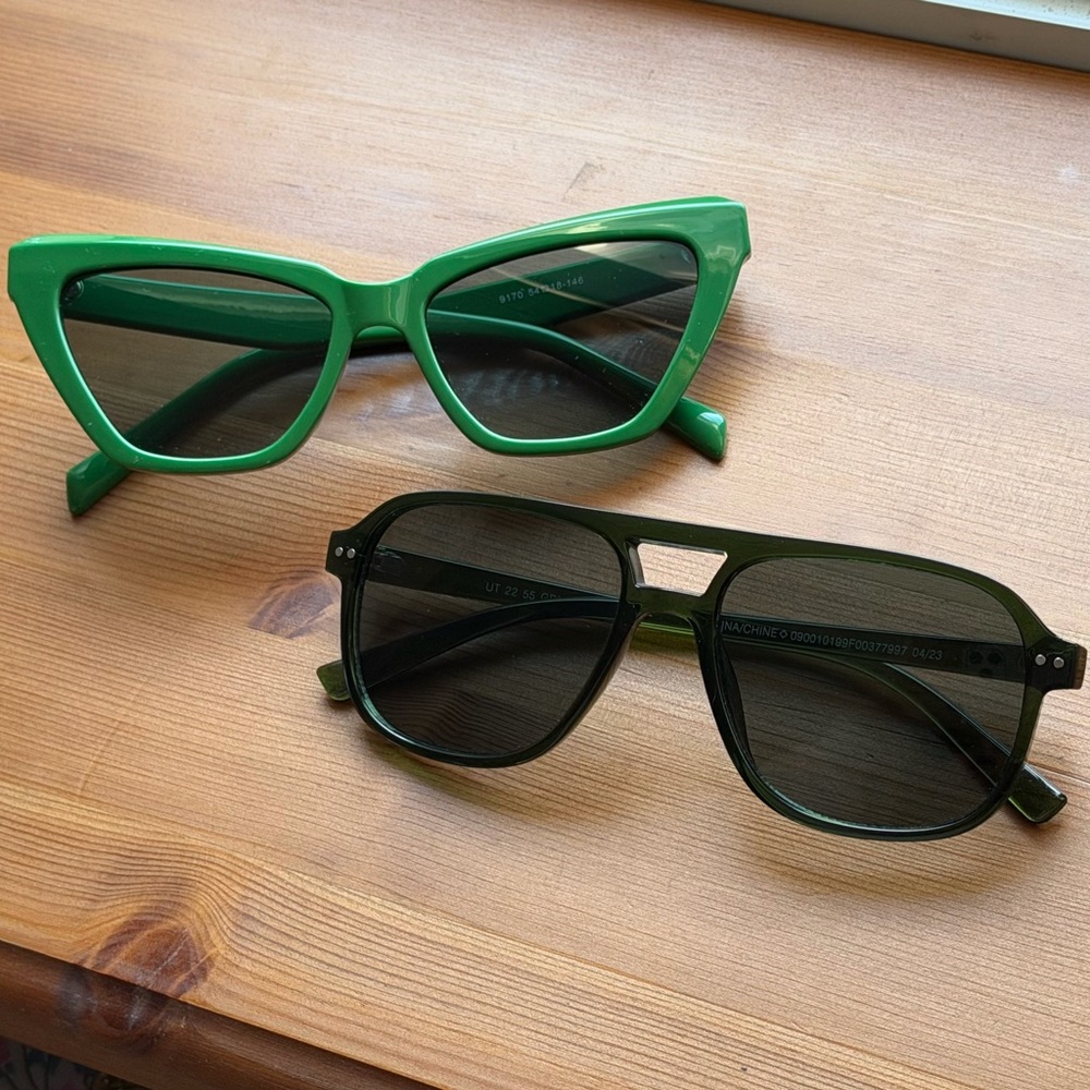 Green Cat Eye and Dark Green Aviator Sunglasses Duo